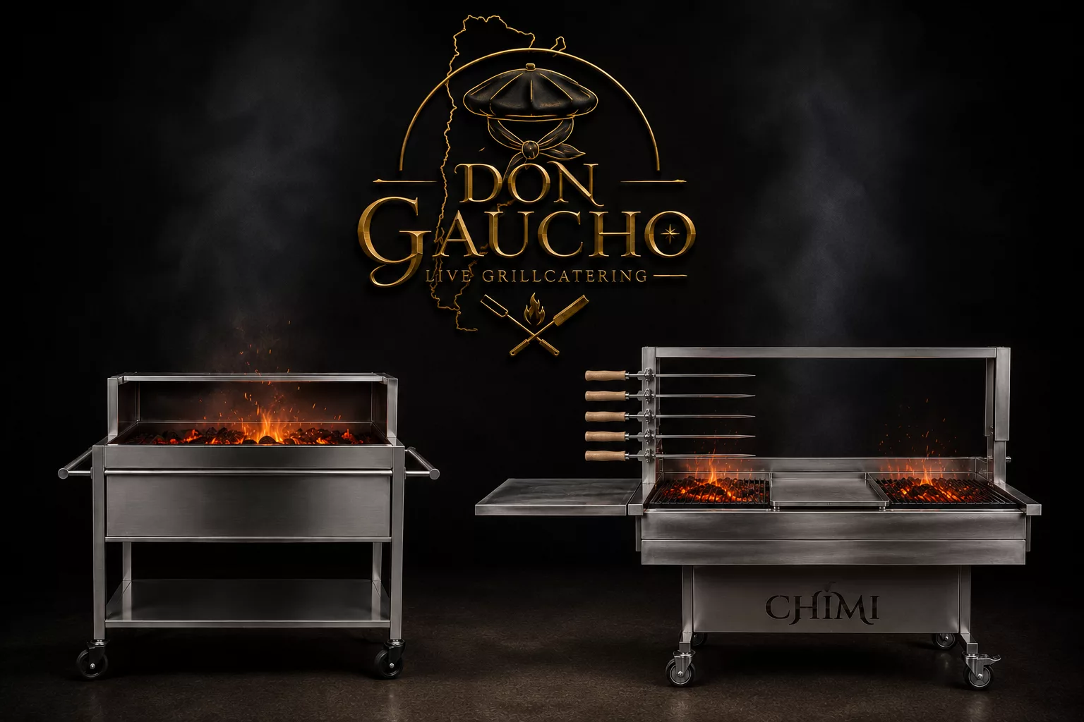 Modulares Profi-Grillsystem von Chimi Grillcatering mit argentinischer Holzkohle für flexibles Event-Catering