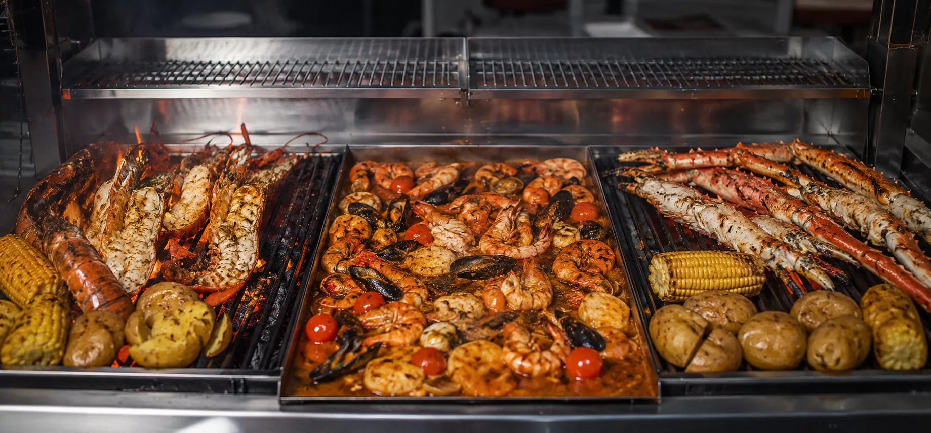 hier sehen wir, mit welcher liebe wir das seafood grillen