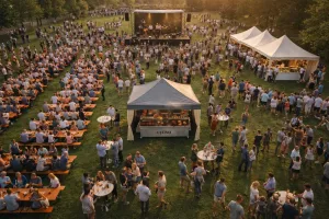 festivalgelände mit chimigrillt zelt und live grill bedient alle hungrigen besucher