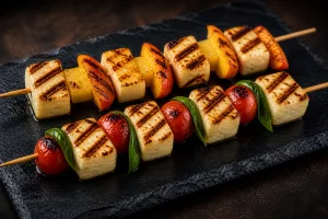 Halloumi Kirschtomate Basilikum Spieß