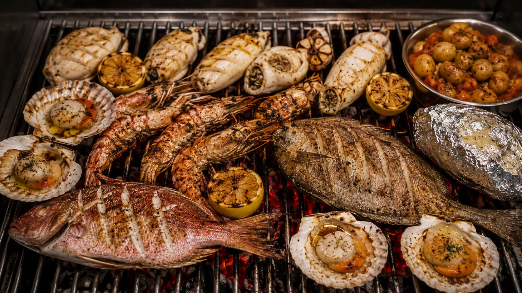 Meeresfrüchte vom Grill, hochwertig, frisch und live zubereitet von chimigrillt.de