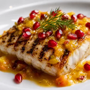Red Snapper Filet auf gelber Kirschtomaten Salsa mit Granatapfel