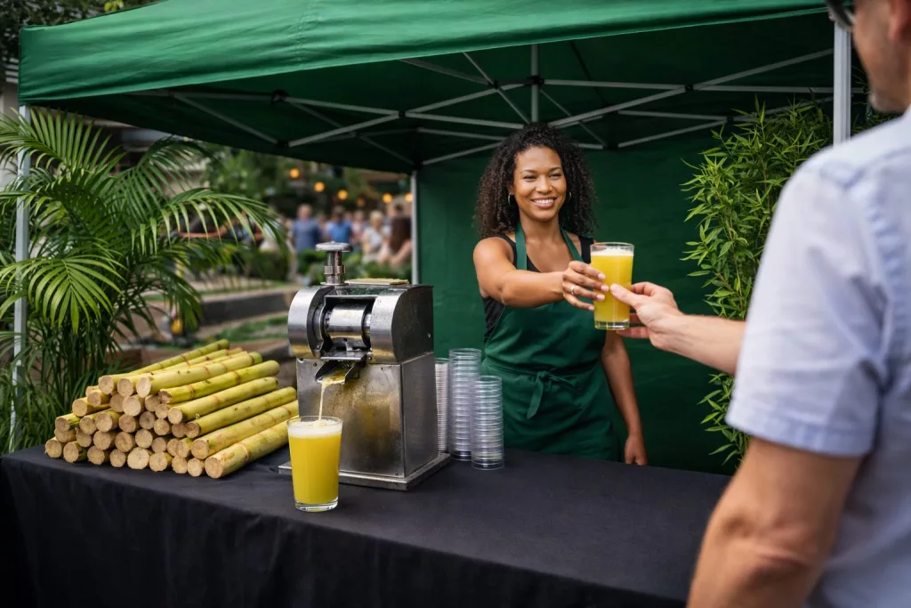 Zelt mit frischem Guarapo aus der Presse