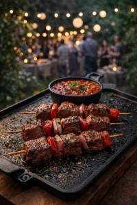 Grillspiesse auf einer Gartenparty Catering