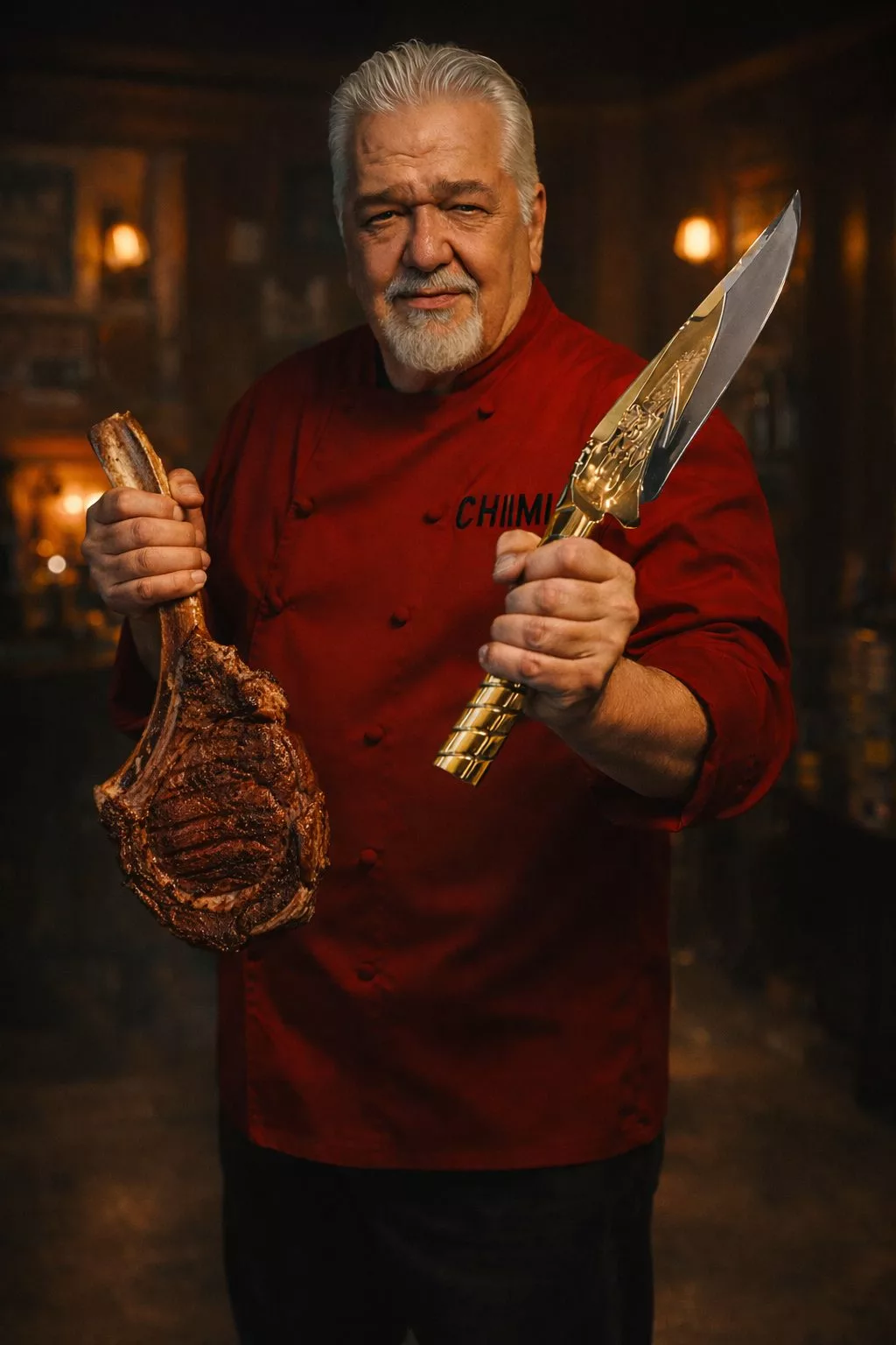 chimi mit tomahawk und picanha messer