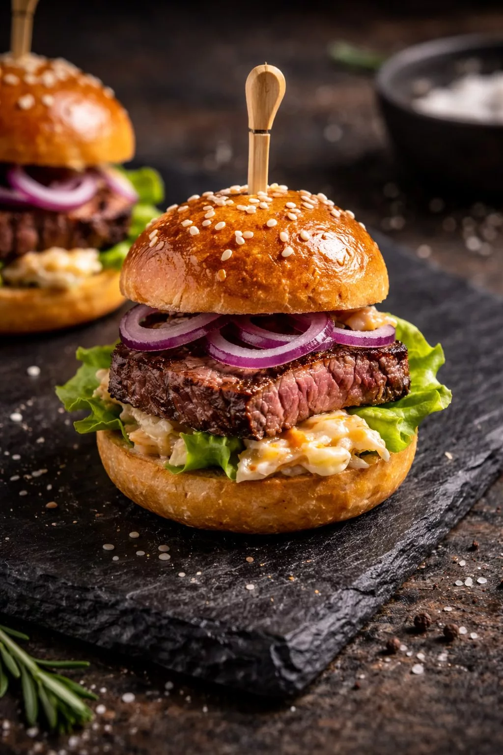 Mini Burger m. tranchiertem Steakfleisch vom Grill