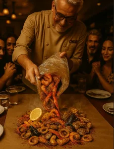 viele meereasfrüchte aus dem backofenbeutel serviert