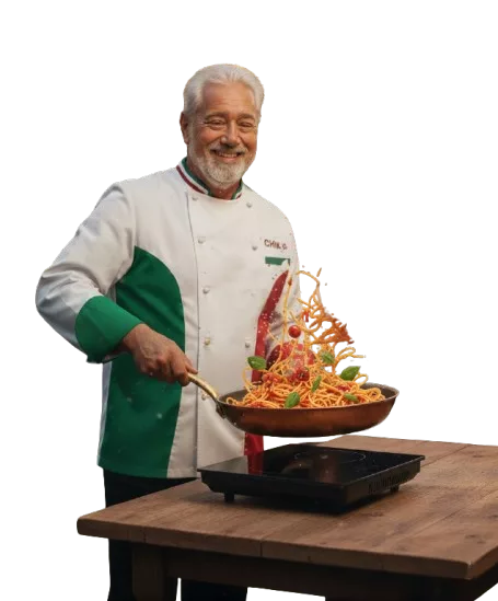 pasta in einer pfanne zubereitet mit gemüse, garnelen