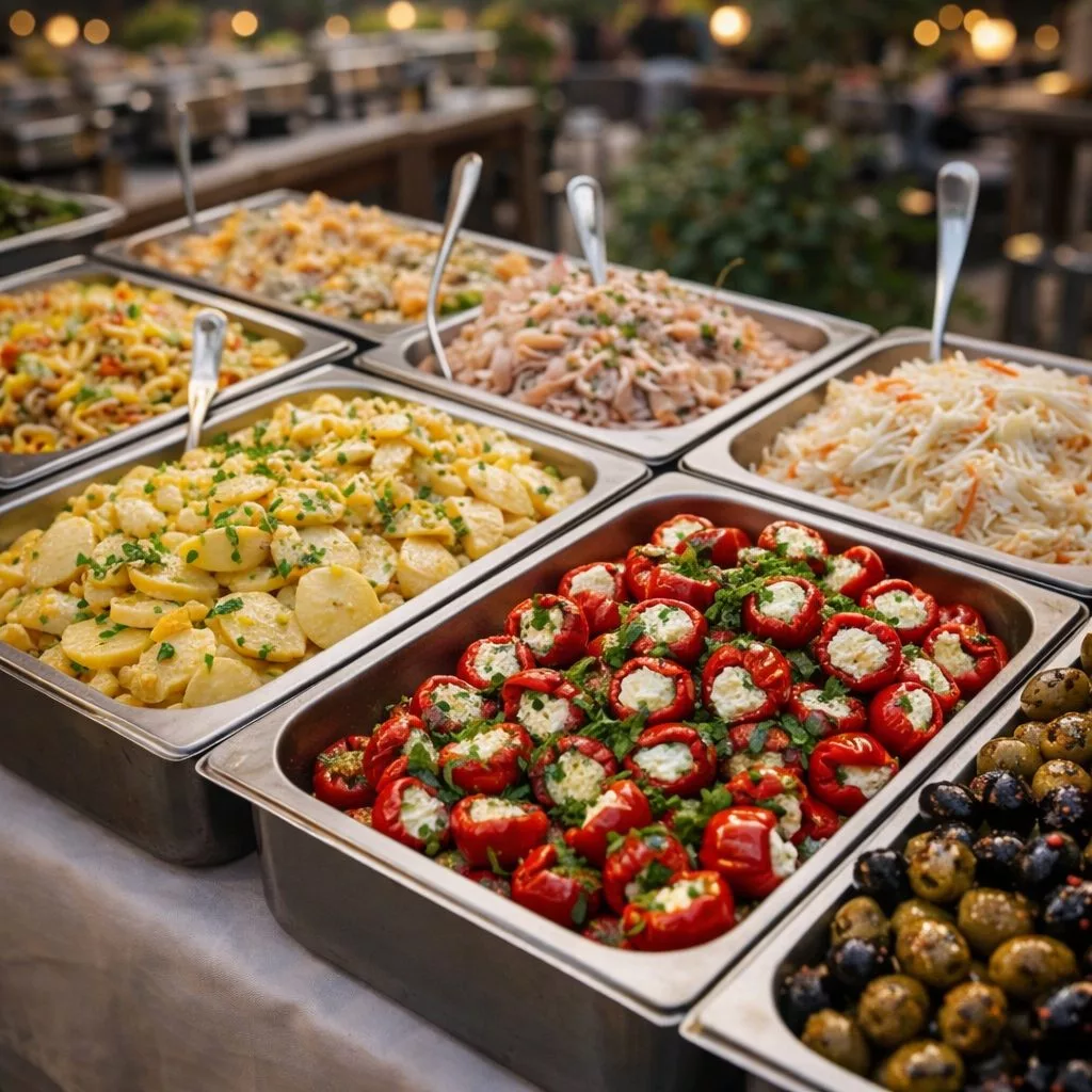 vielfältiges Beilagen und Salatbuffet