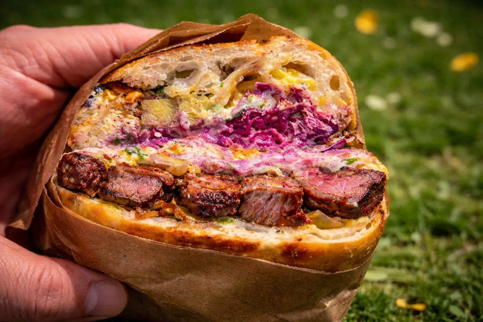 Steak im Baguettebrot