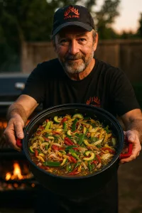 vegane grillgemüsepfanne mit asia gemüse teriyaki